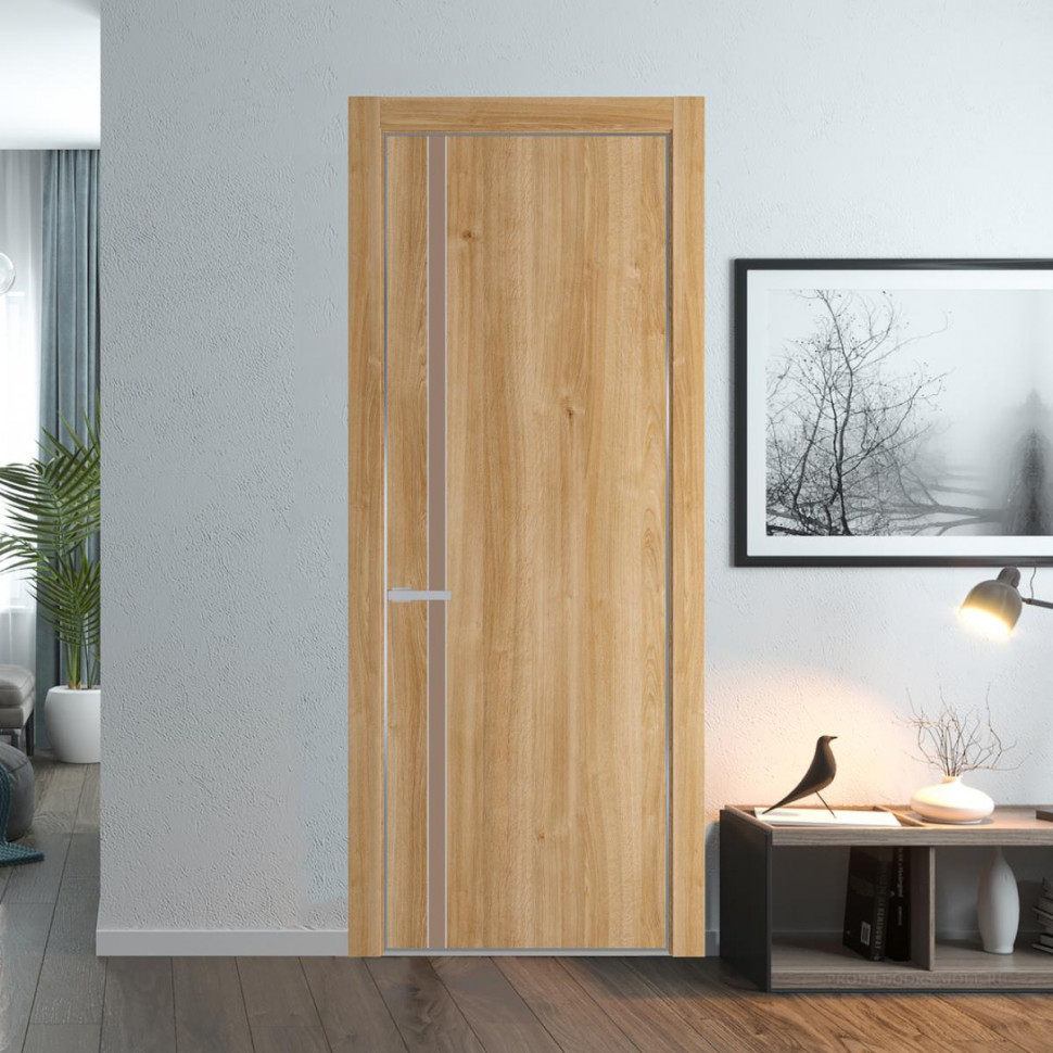 Межкомнатная дверь ProfilDoors 21NA Дуб Карамель профиль Серебро вставка Монохром капучино