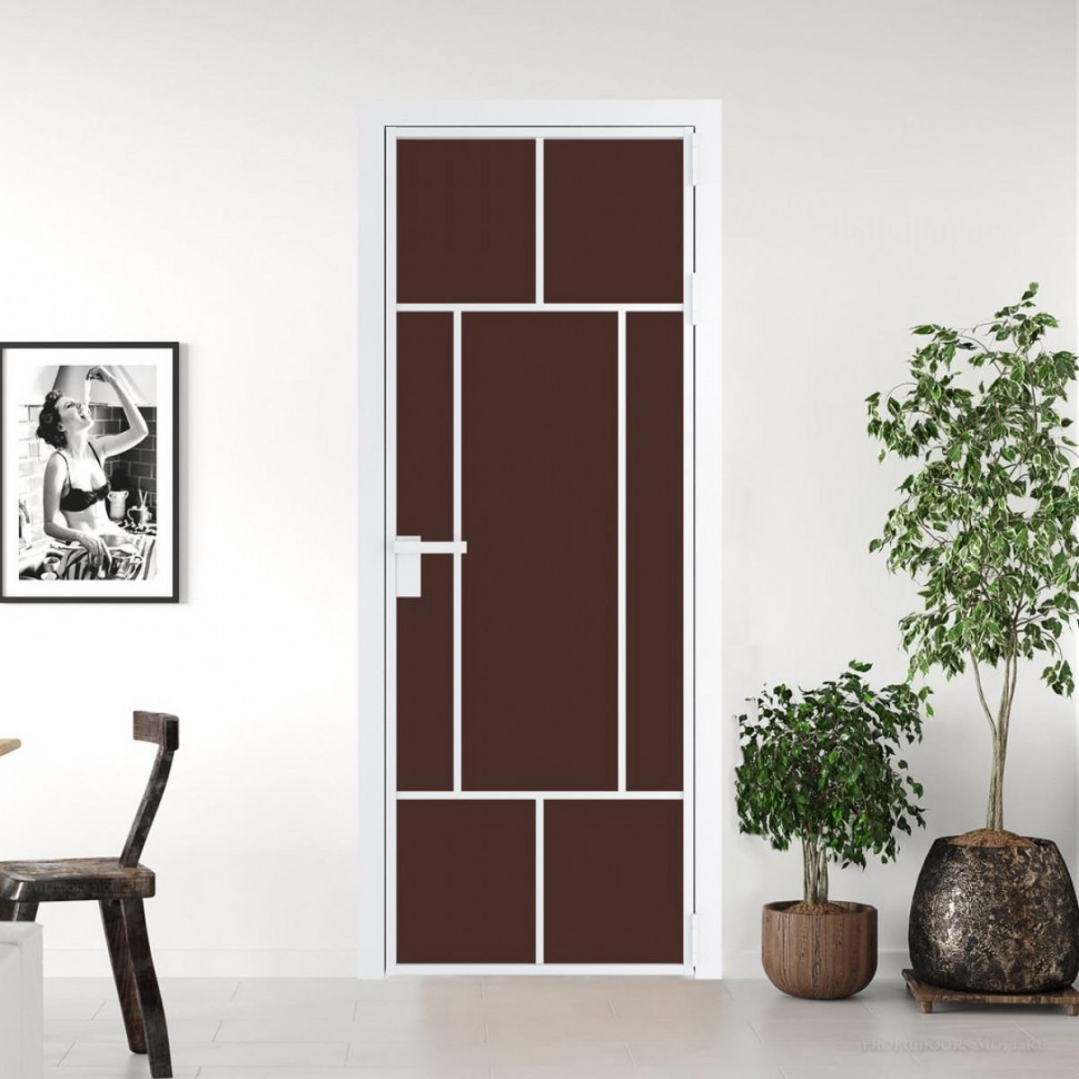 Межкомнатная дверь ProfilDoors 10 AG стекло Монохром шоколад триплекс цвет профиля Вайт