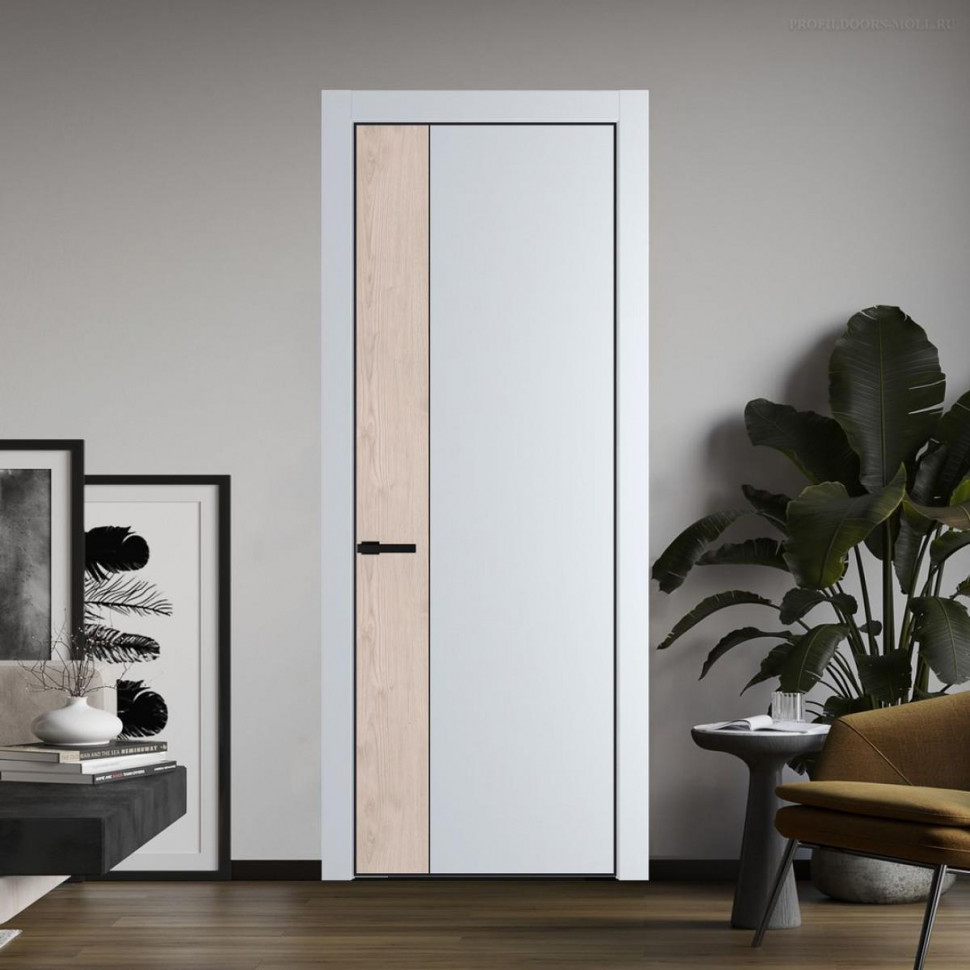 Межкомнатная дверь ProfilDoors 24 PE с вставкой Каштан светлый Вайт с алюминиевой кромкой Черный
