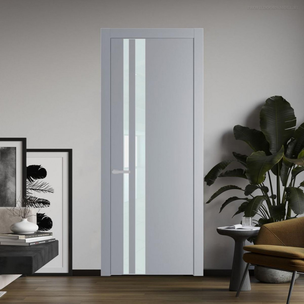 Межкомнатная дверь ProfilDoors 20 PW Смоки Lacobel Белый лак молдинг Серебро