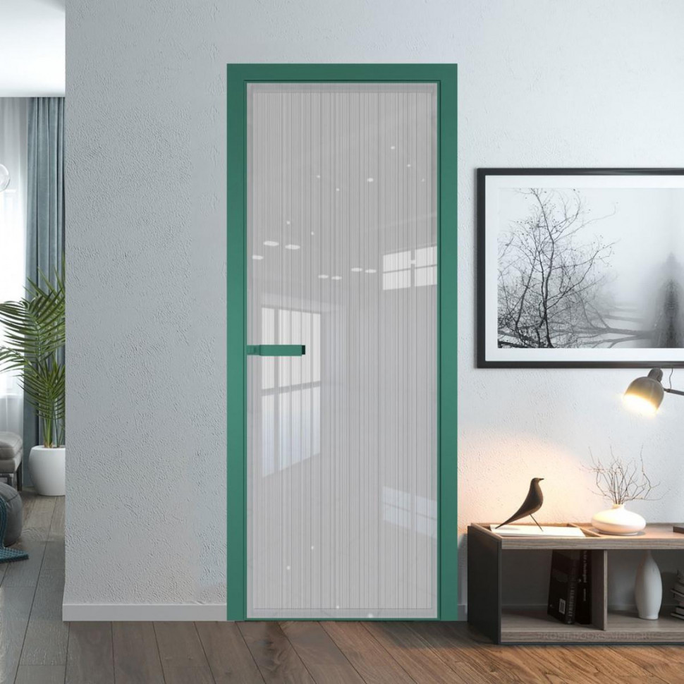 Межкомнатная дверь ProfilDoors 1 AGN композитная панель Узор Страйп профиль Зеленый воск короб с наличником