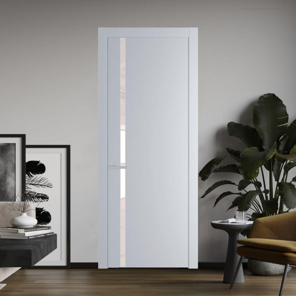 Межкомнатная дверь ProfilDoors 21 PW Лайт Грей Lacobel Перламутровый лак молдинг Серебро