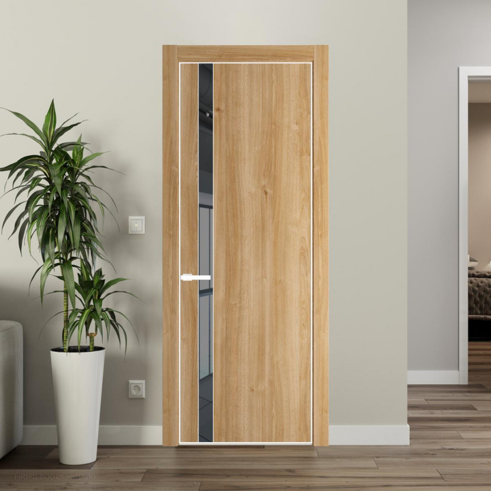 Межкомнатная дверь ProfilDoors 18NA Дуб Карамель профиль Вайт вставка Зеркало Grey