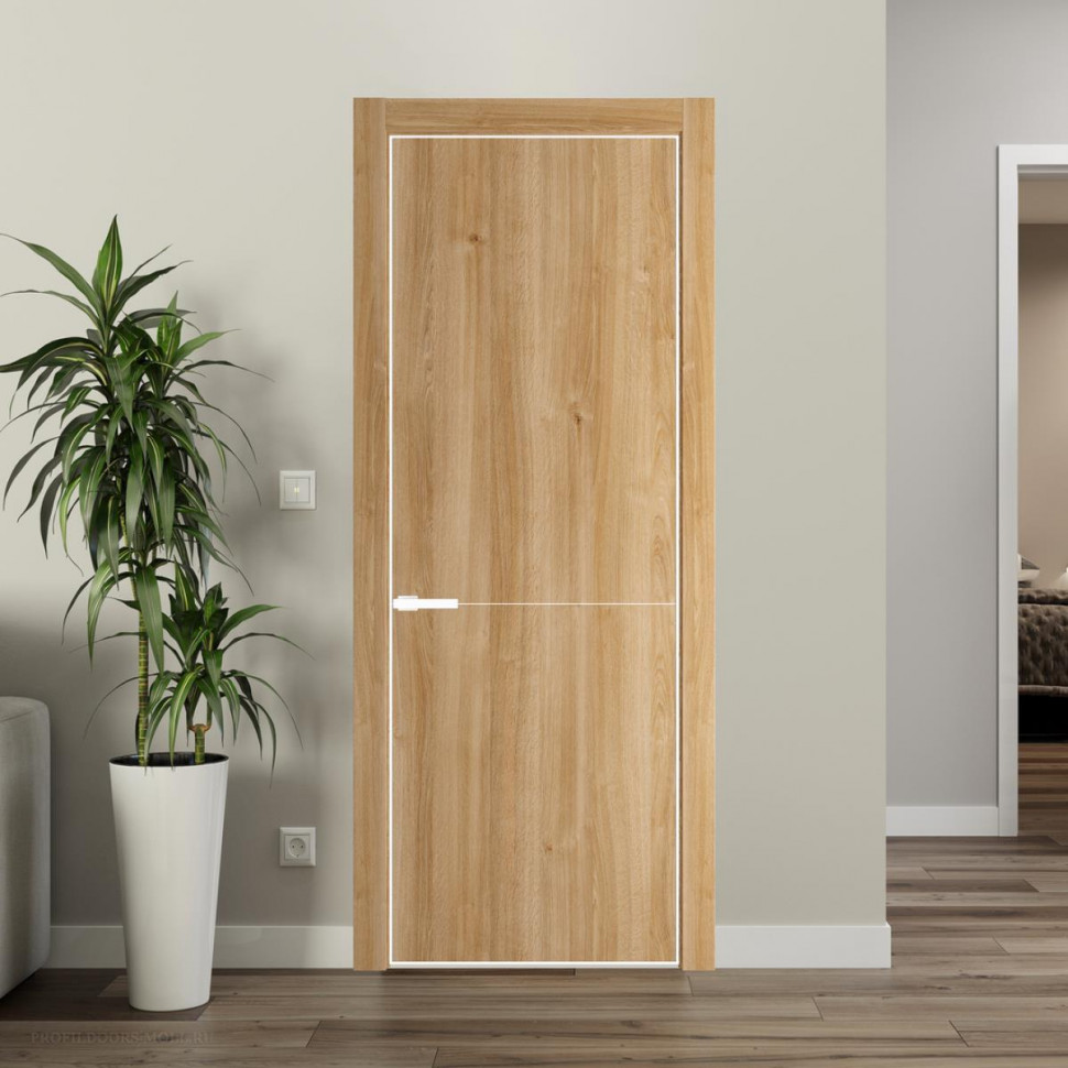 Межкомнатная дверь ProfilDoors 16NA Дуб Карамель профиль Вайт вставка Глухая