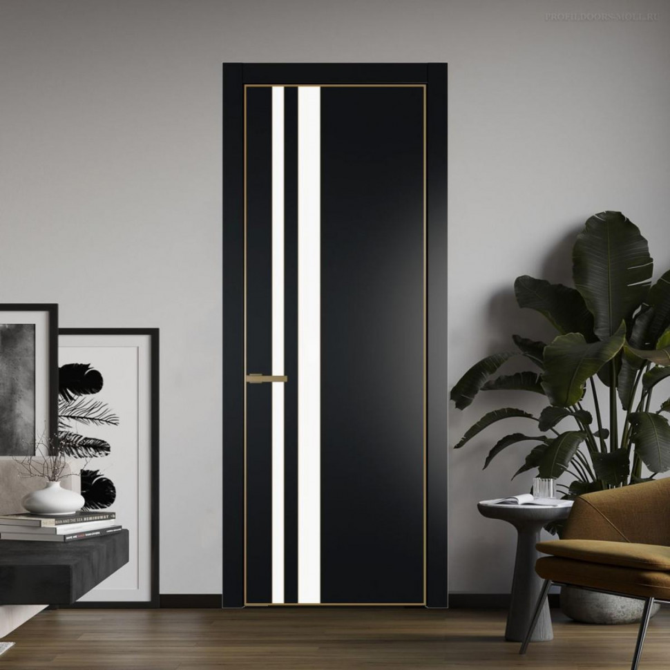 Межкомнатная дверь ProfilDoors 20 PA Блэк с профилем Золото с стеклом  монохром белый просветленный