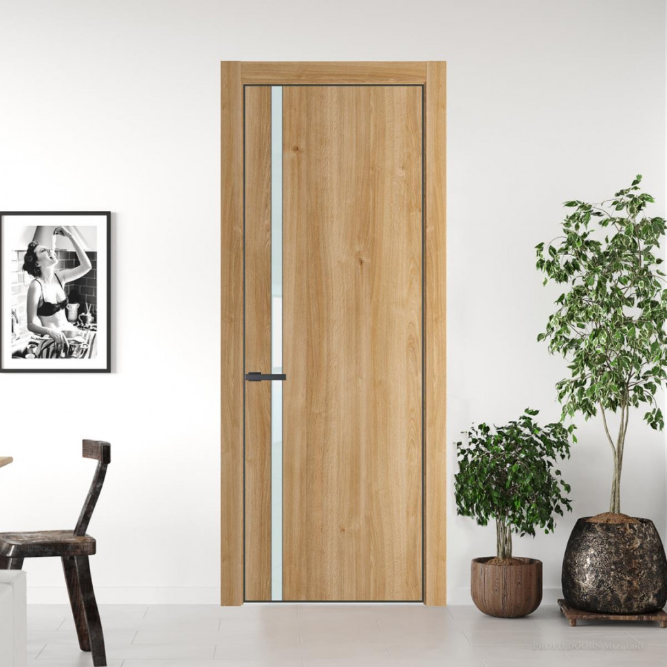 Межкомнатная дверь ProfilDoors 21NA Дуб Карамель профиль Серая Ночь вставка Lacobel Белый лак
