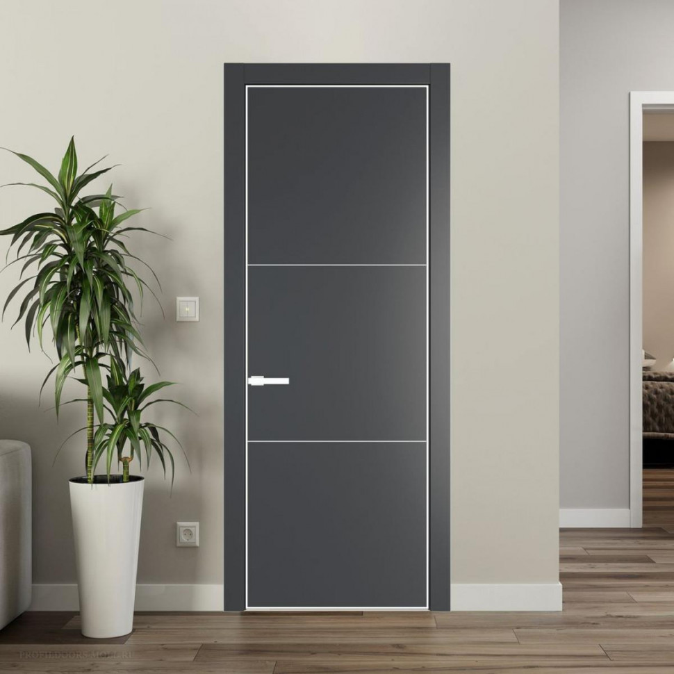 Межкомнатная дверь ProfilDoors 13 PE Графит с алюминиевым молдингом Вайт