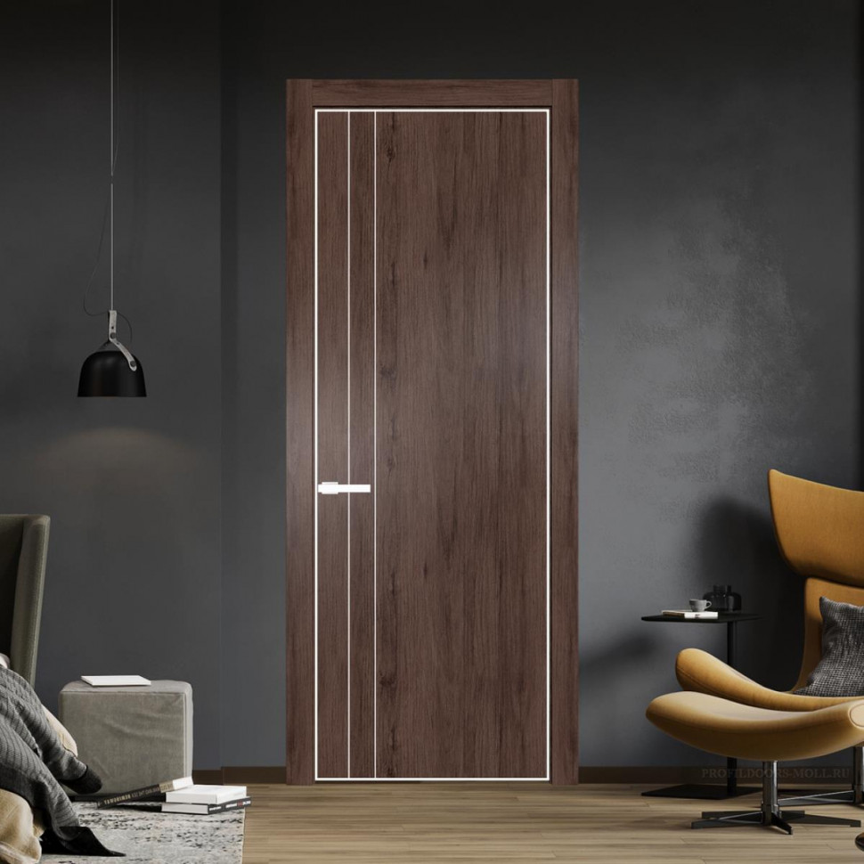 Межкомнатная дверь ProfilDoors 12NA Дуб Тобакко профиль Вайт вставка Глухая