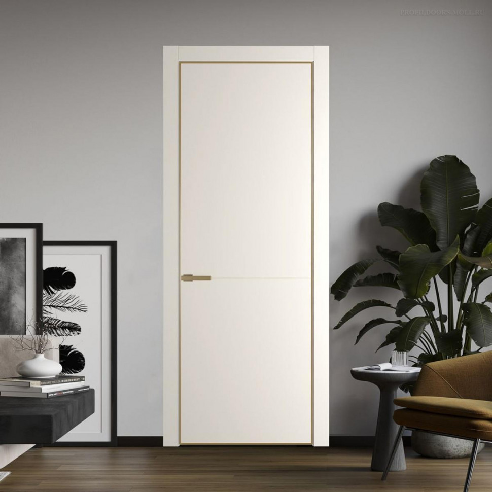 Межкомнатная дверь ProfilDoors 16 PE Перламутр белый с алюминиевым молдингом Золото