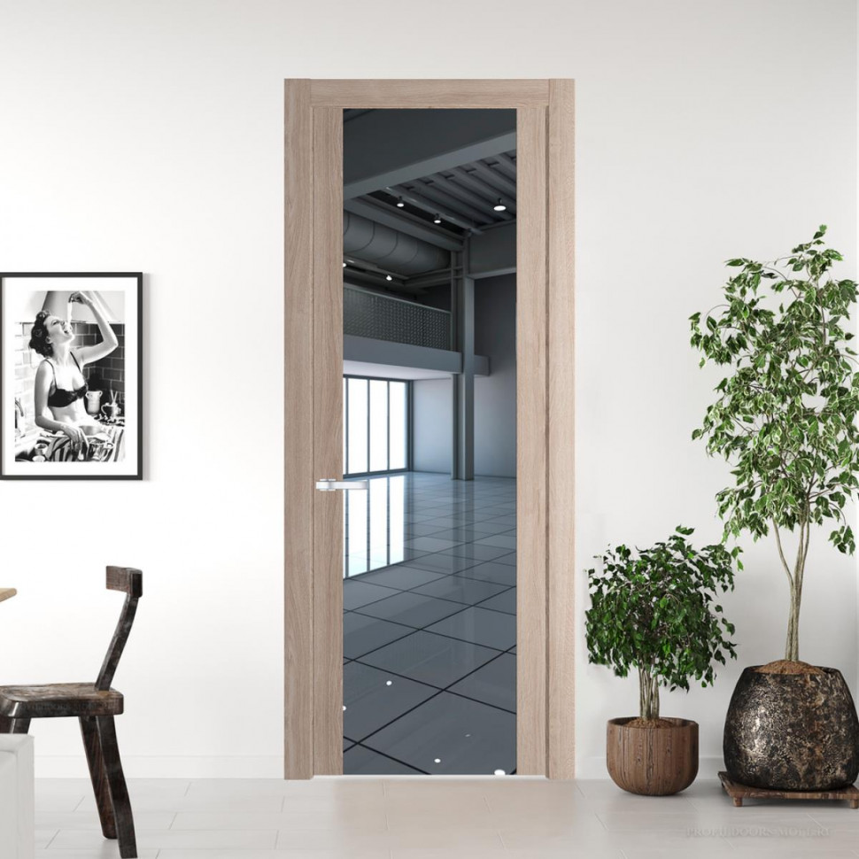 Межкомнатная дверь ProfilDoors 1.7 N Дуб Сонома с вставкой стекла зеркало