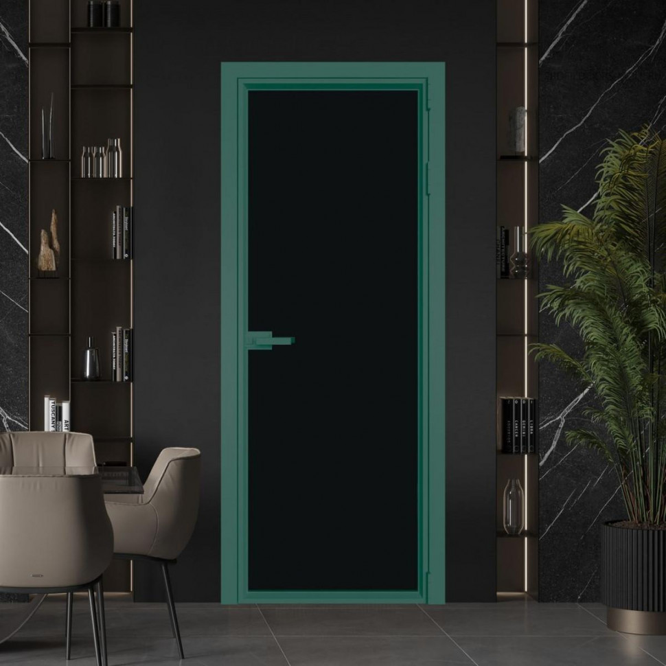 Межкомнатная дверь ProfilDoors 1 AV Монохром черный триплекс профиль Зеленый воск