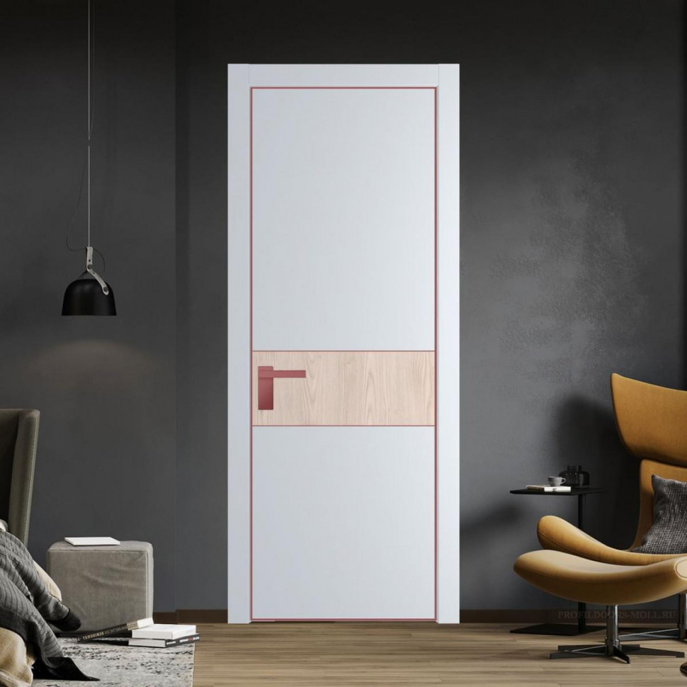 Межкомнатная дверь ProfilDoors 17 PA Вайт с профилем Красный антрацит с вставкой Каштан светлый