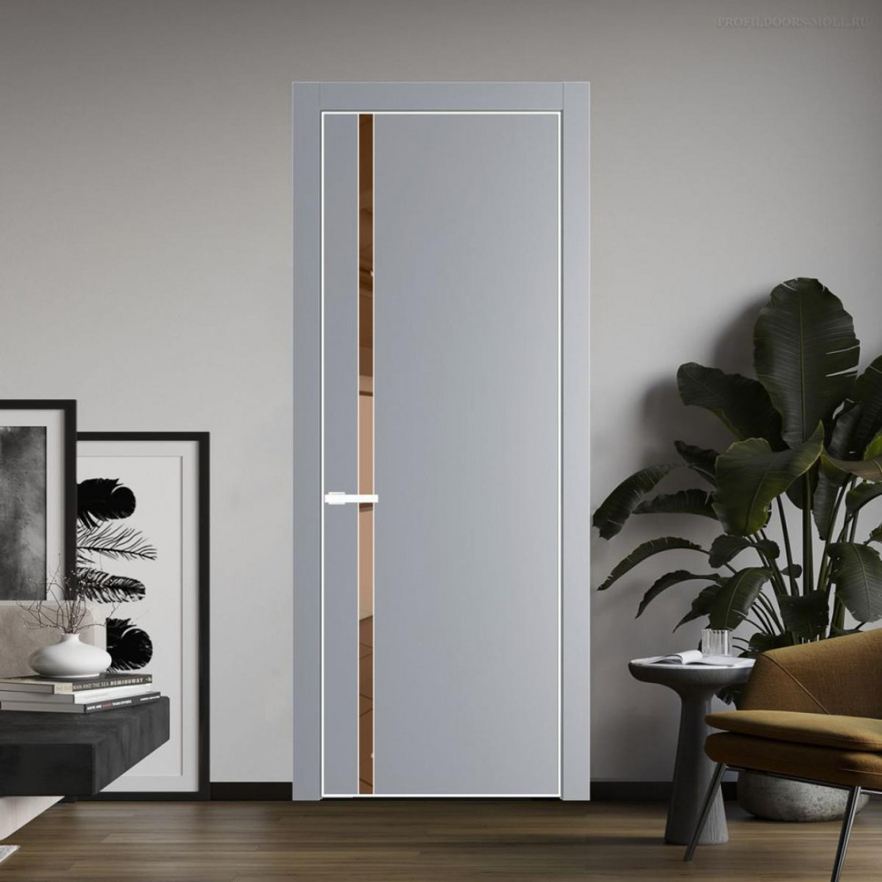 Межкомнатная дверь ProfilDoors 21 PA Смоки с профилем Вайт с стеклом  зеркало bronze