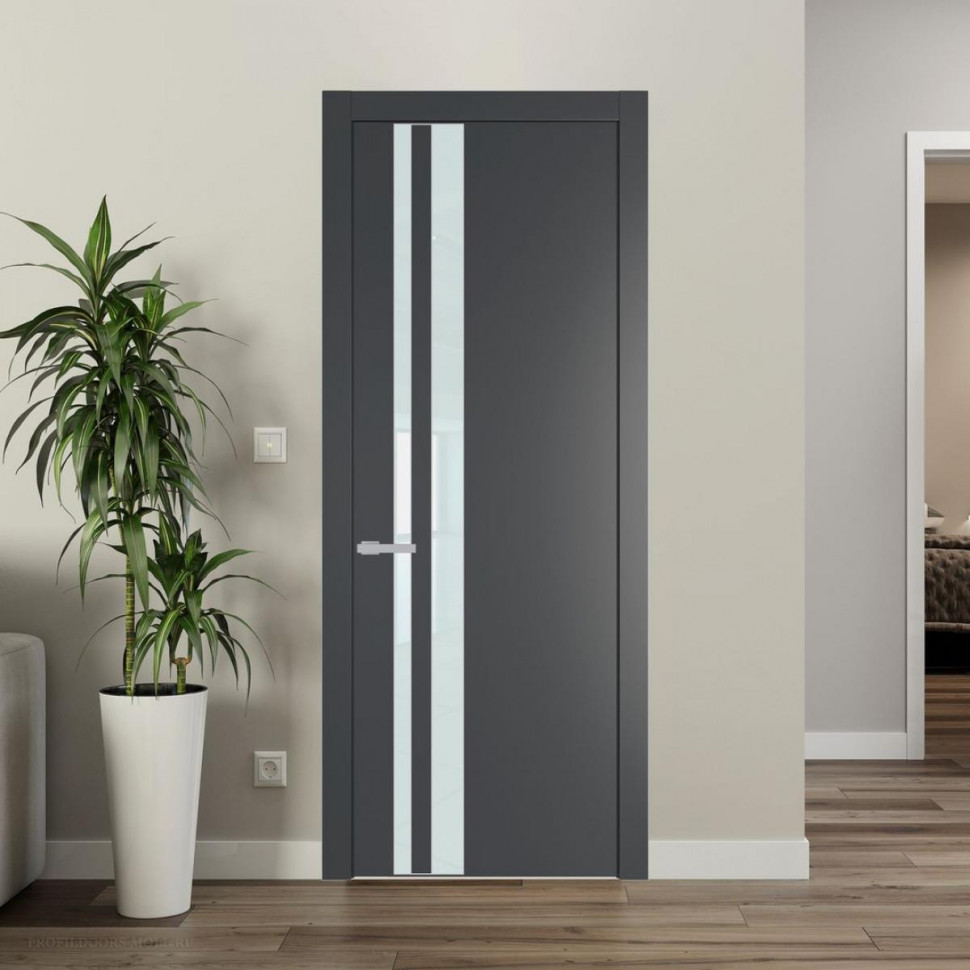 Межкомнатная дверь ProfilDoors 20 PW Графит Lacobel Белый лак молдинг Серебро