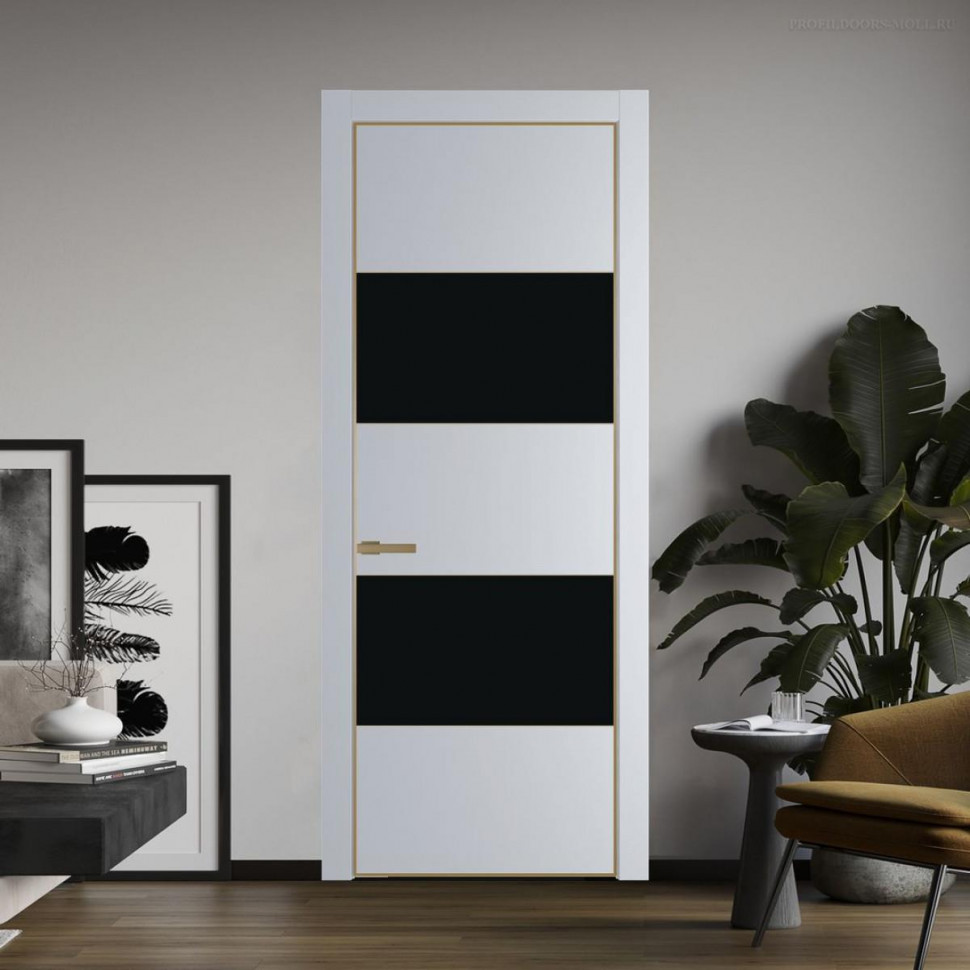 Межкомнатная дверь ProfilDoors 22 PA Лайт Грей с профилем Золото с стеклом  монохром черный
