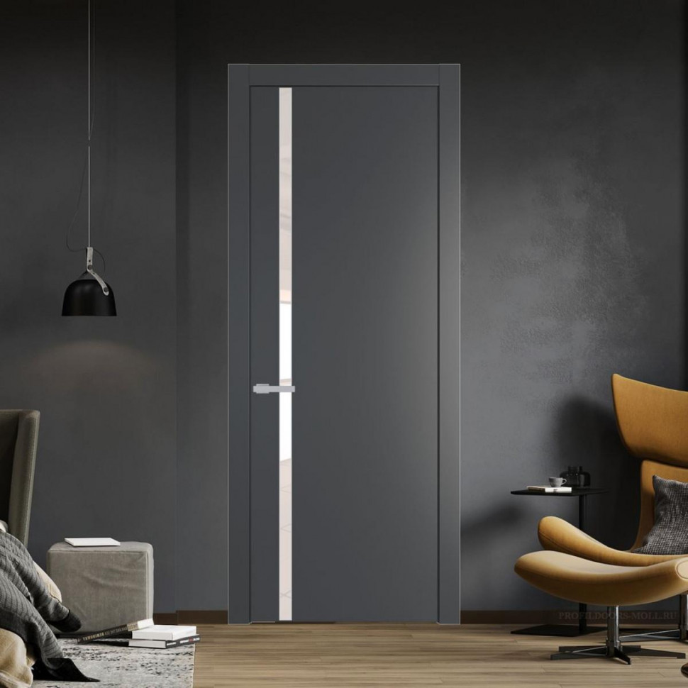 Межкомнатная дверь ProfilDoors 21 PW Графит Lacobel Перламутровый лак молдинг Серебро