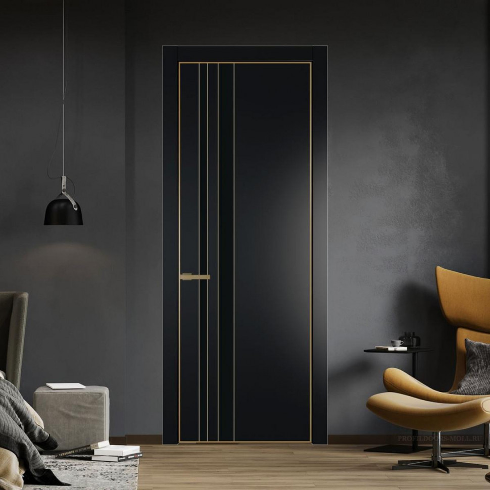 Межкомнатная дверь ProfilDoors 20 PA Блэк с профилем Золото с стеклом  монохром черный