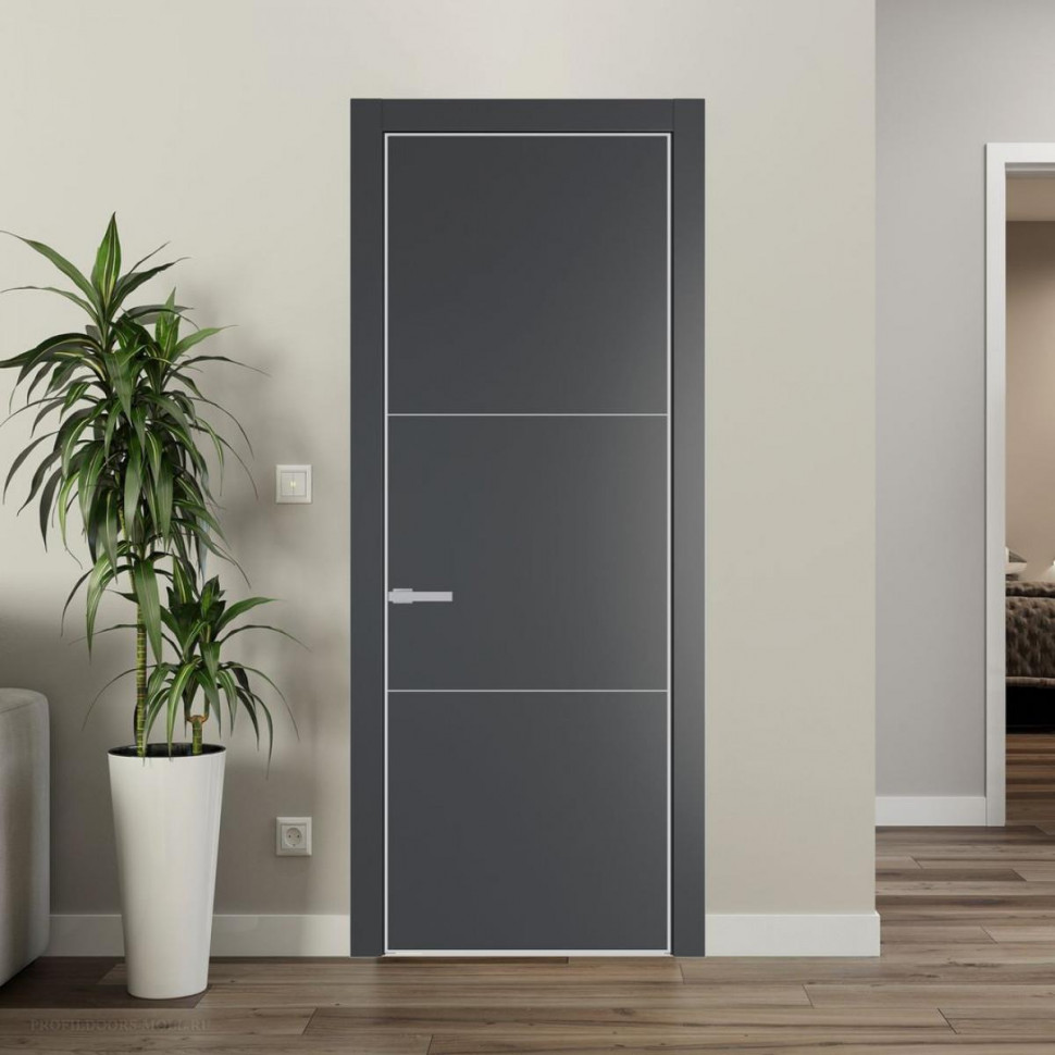 Межкомнатная дверь ProfilDoors 13 PE Графит с алюминиевым молдингом Матовая
