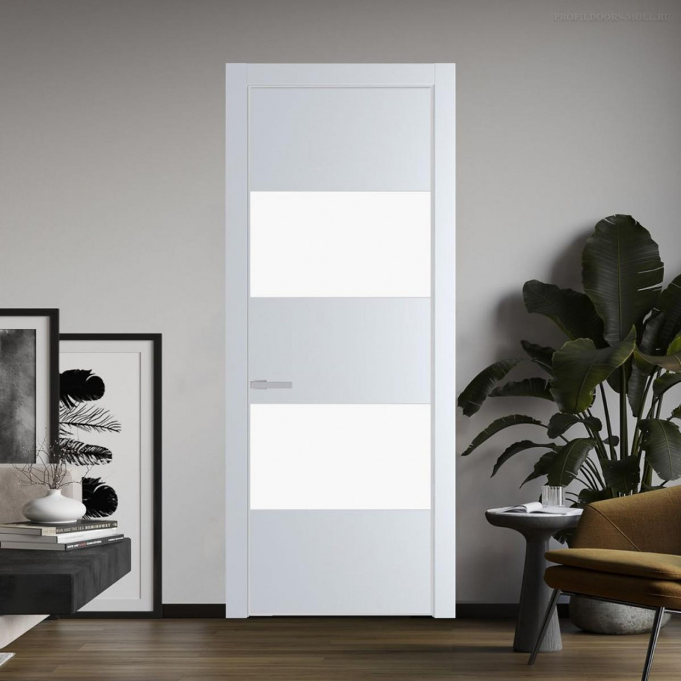 Межкомнатная дверь ProfilDoors 22 PE с вставкой из стекла монохром белый просветленный Вайт с алюминиевой кромкой Матовая