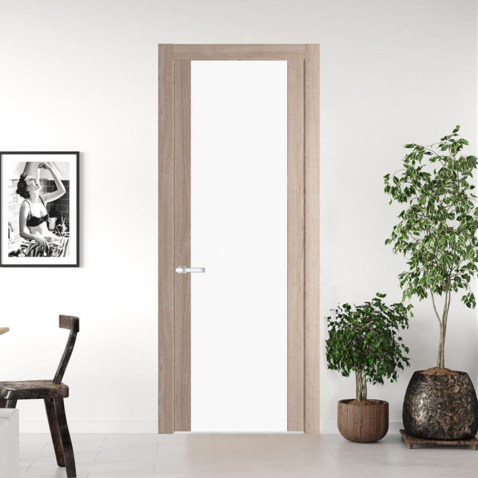Межкомнатная дверь ProfilDoors 1.7 N Дуб Сонома с вставкой стекла монохром белый просветленный