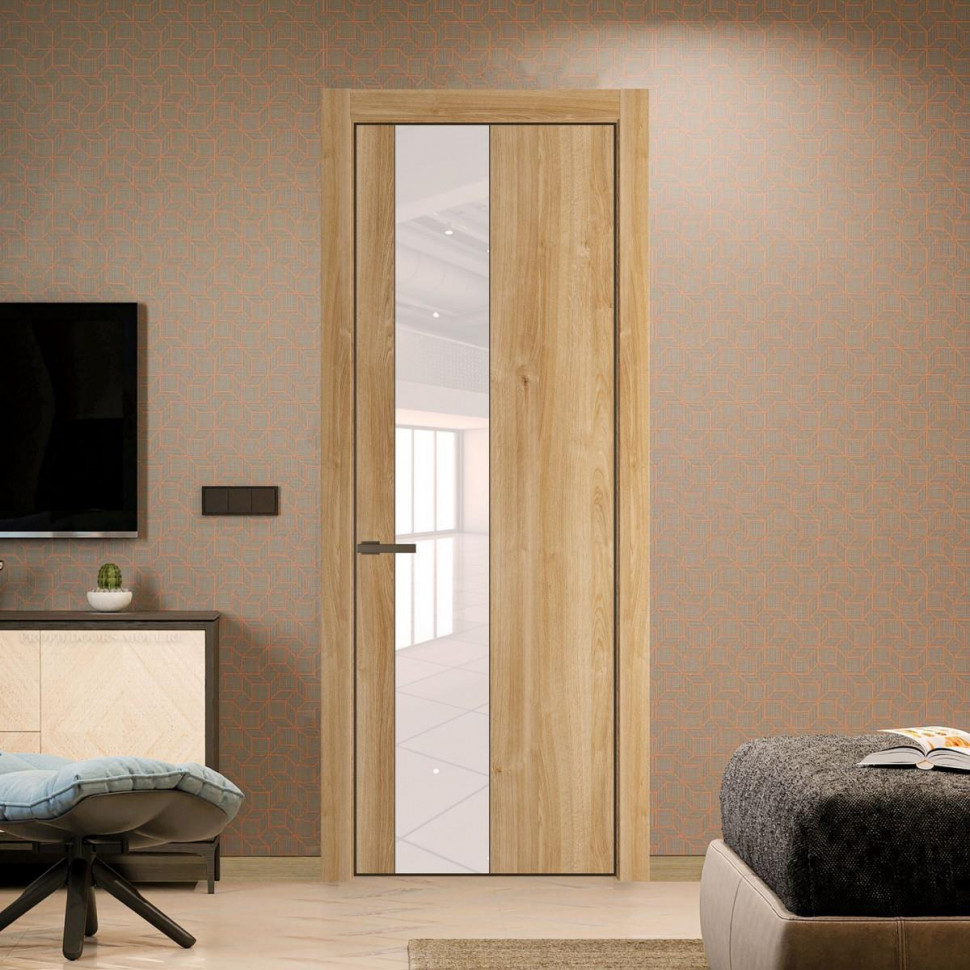 Межкомнатная дверь ProfilDoors 19 NE Дуб Карамель с кромкой Деорэ с стекляной вставкой перламутровый лак