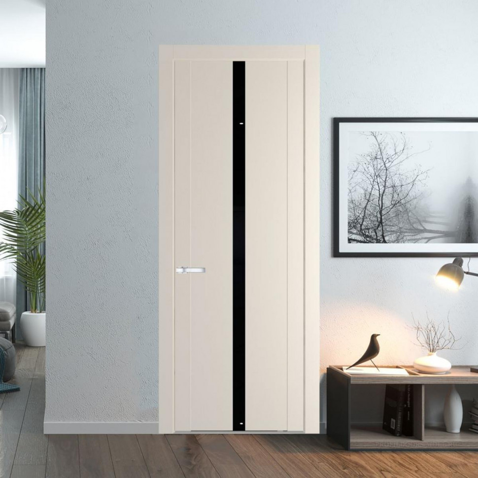 Межкомнатная дверь ProfilDoors 1.8P Кремовая Магнолия Lacobel Черный лак молдинг Серебро
