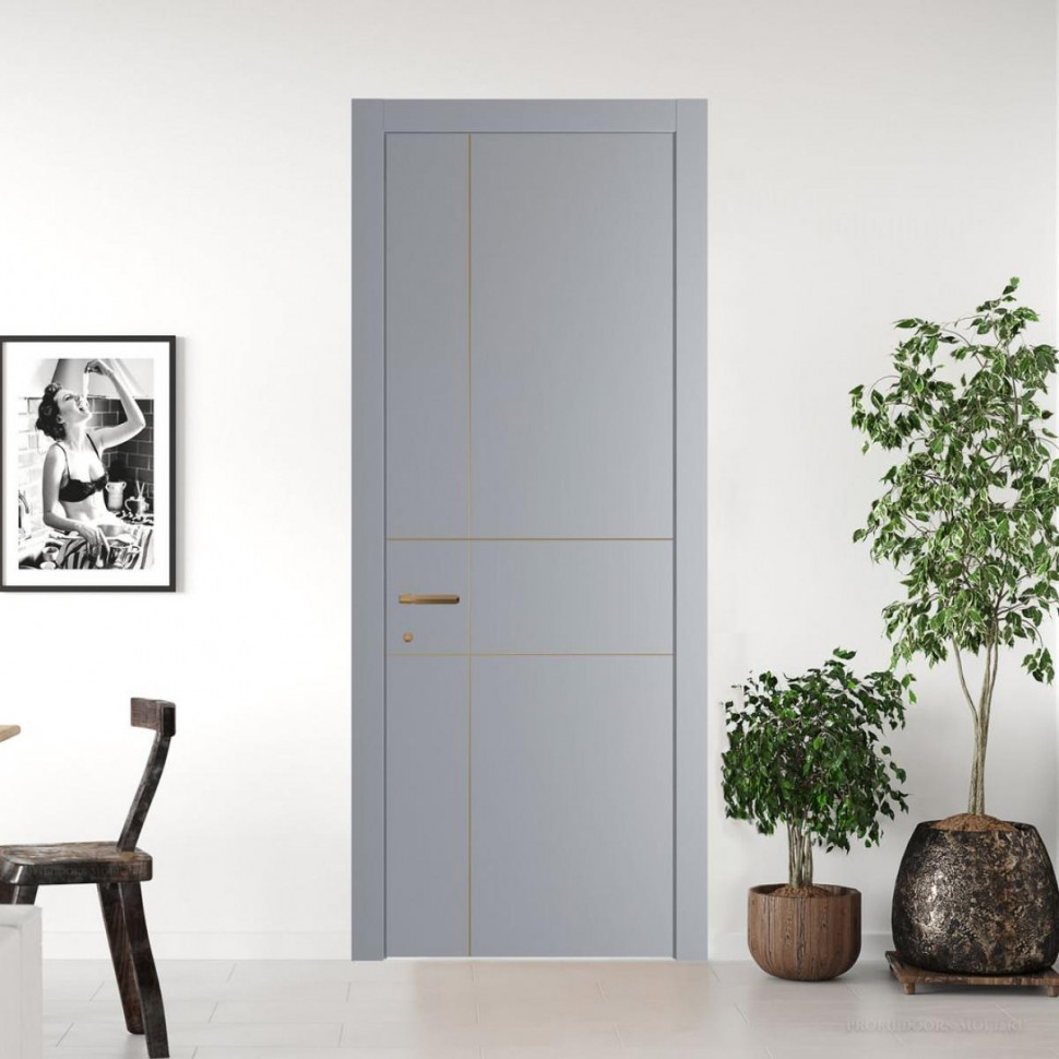 Межкомнатная дверь ProfilDoors 46 PWB Смоки глухая с молдингом из латуни 4 мм