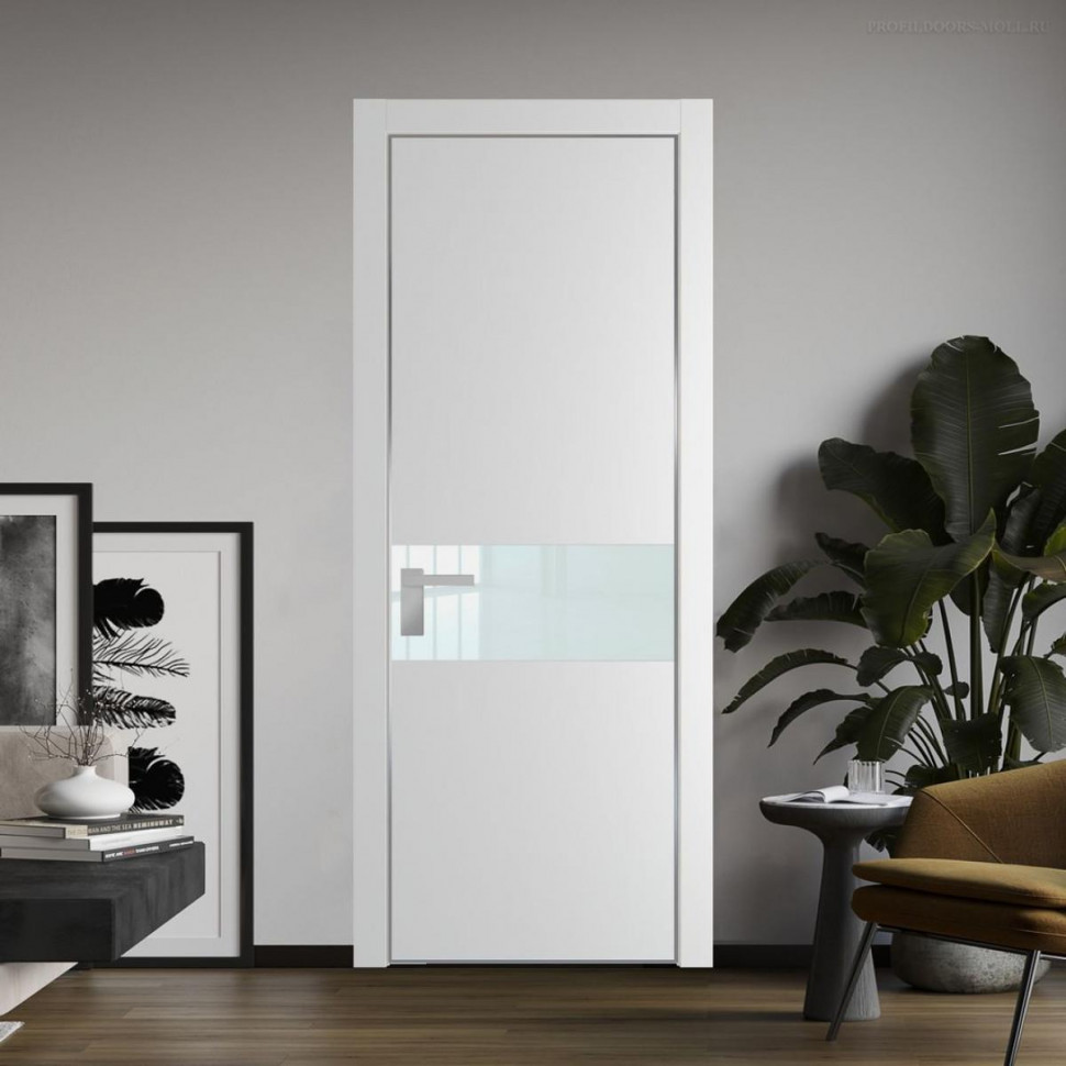Межкомнатная дверь ProfilDoors 17 PA Крем вайт с профилем Серебро с стеклом белый лак