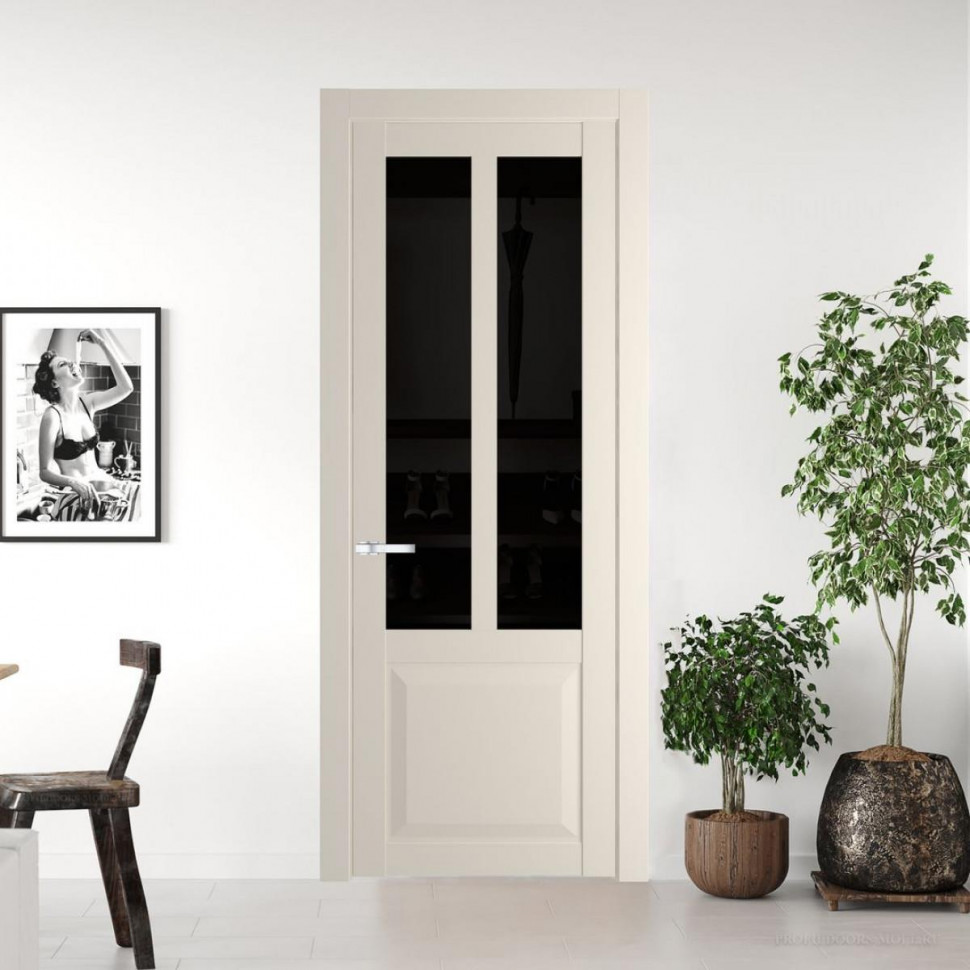 Межкомнатная дверь ProfilDoors 1.8.2 PD цвет Кремовая Магнолия вставка Черное тонированное