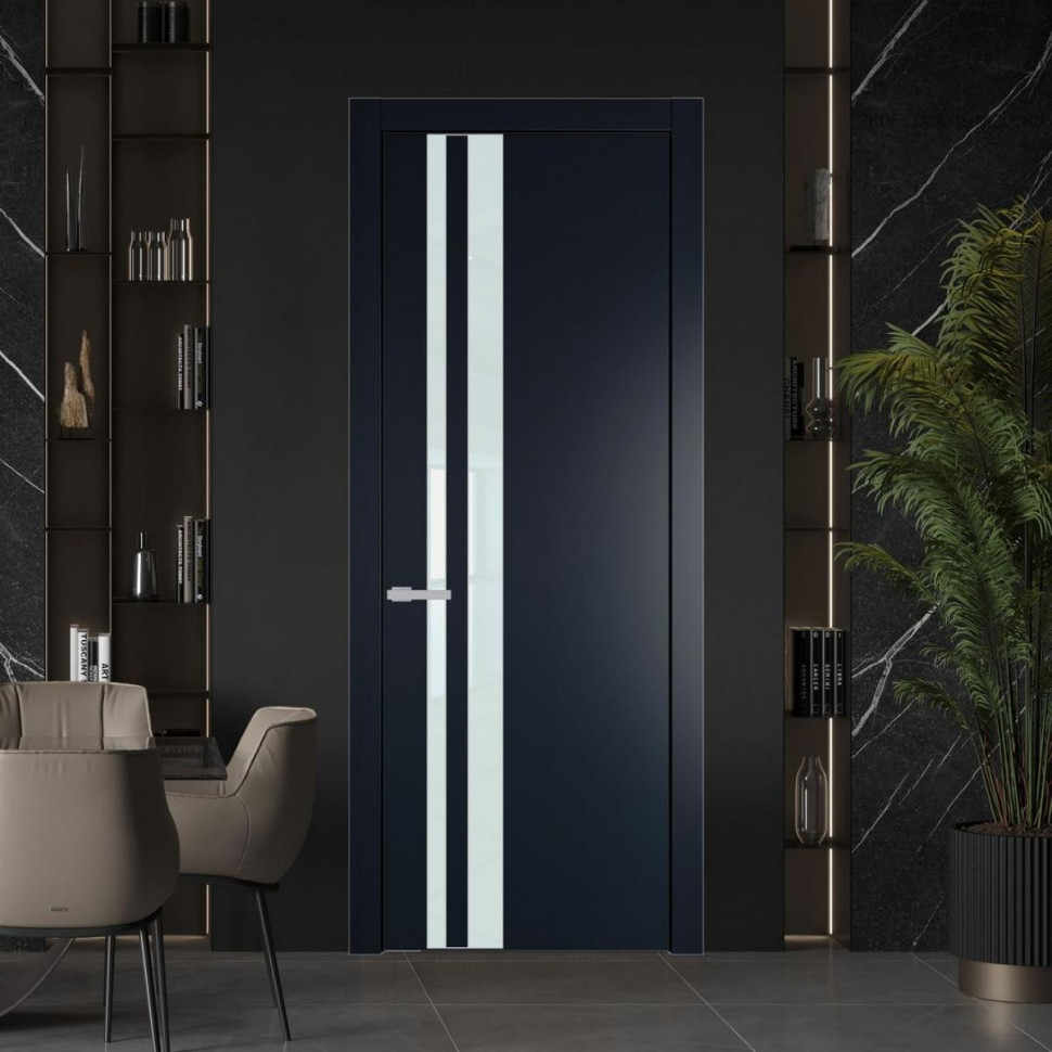 Межкомнатная дверь ProfilDoors 20 PW Нэви Блу Lacobel Белый лак молдинг Серебро