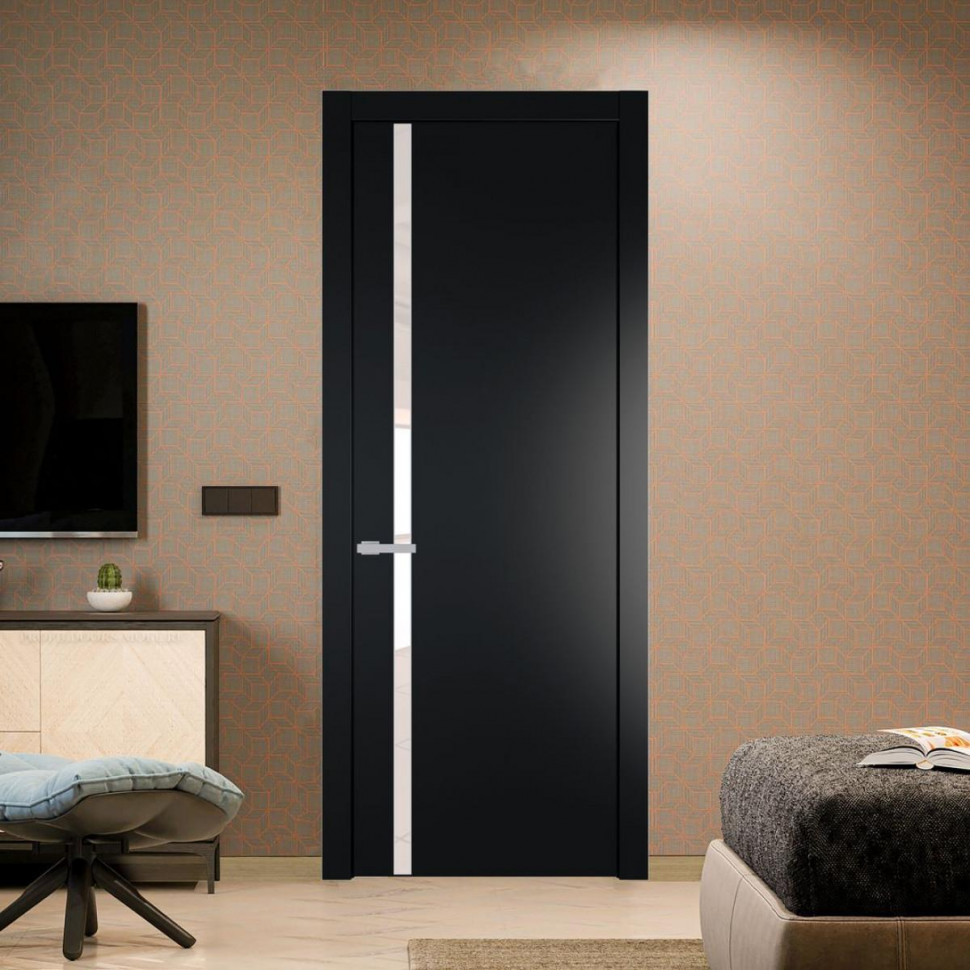 Межкомнатная дверь ProfilDoors 21 PW Блэк Lacobel Перламутровый лак молдинг Серебро