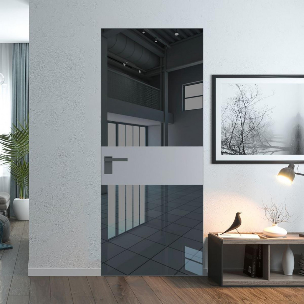 Межкомнатная дверь ProfilDoors 5 AGK цвет Зеркало Grey вставка Смоки кромка Серая ночь