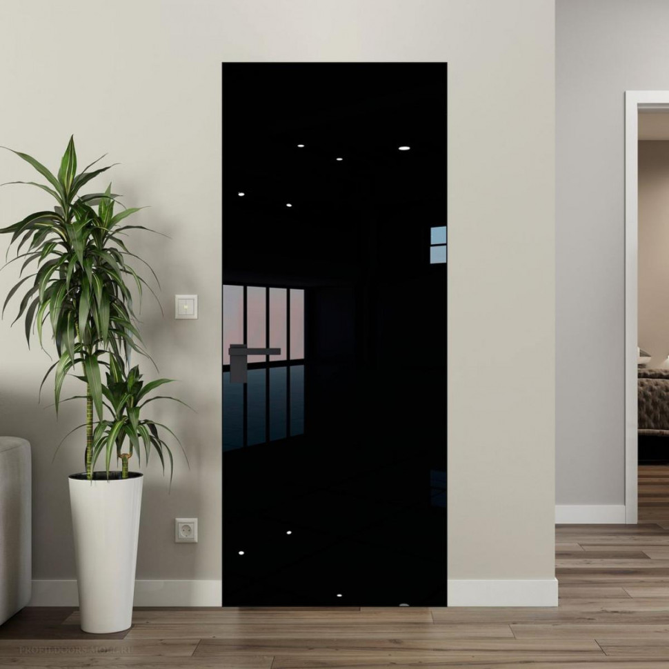 Межкомнатная дверь ProfilDoors 1 AGK цвет Lacobel Черный лак кромка Черный матовый