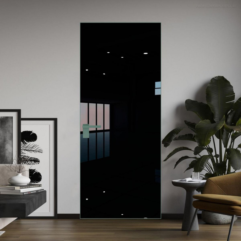 Межкомнатная дверь ProfilDoors 1 AGK цвет Lacobel Черный лак кромка Зеленый воск
