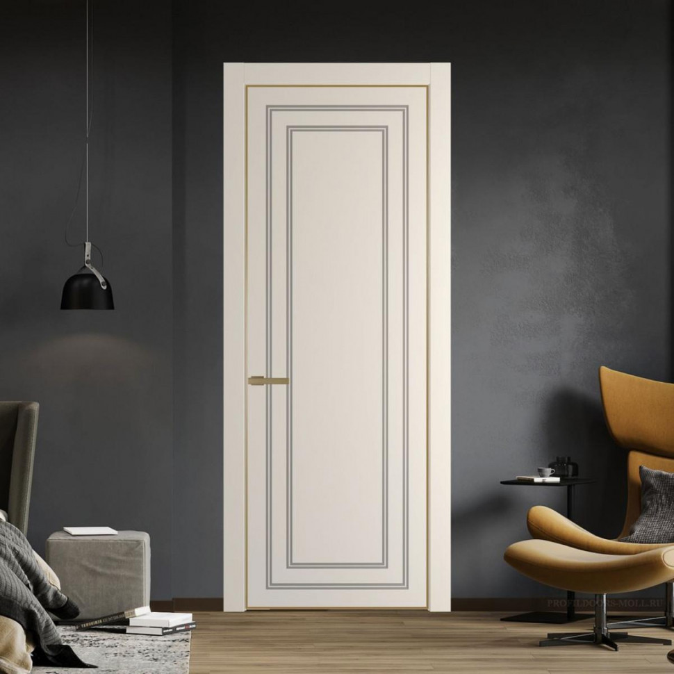 Межкомнатная дверь ProfilDoors 26 PE с фрезерованным рисунком Кремовая Магнолия с алюминиевой кромкой Золото