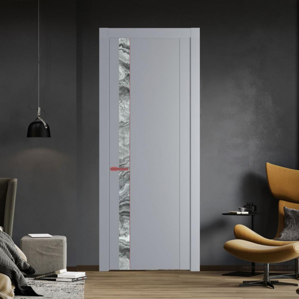 Межкомнатная дверь ProfilDoors 1.2P Смоки Атриум серебро молдинг Красный антрацит
