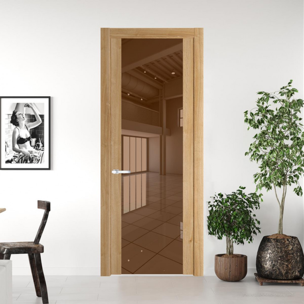 Межкомнатная дверь ProfilDoors 1.7 N Дуб Карамель с вставкой стекла зеркало bronze