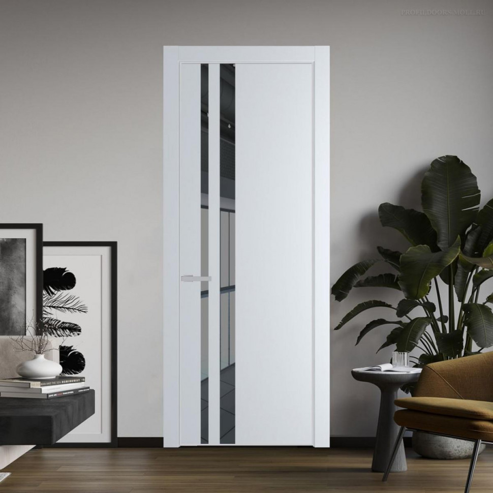 Межкомнатная дверь ProfilDoors 20 PE с вставкой из стекла зеркало grey Вайт с алюминиевой кромкой Матовая