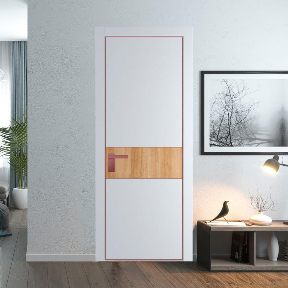 Межкомнатная дверь ProfilDoors 17 PA Вайт с профилем Красный антрацит с вставкой Дуб Карамель