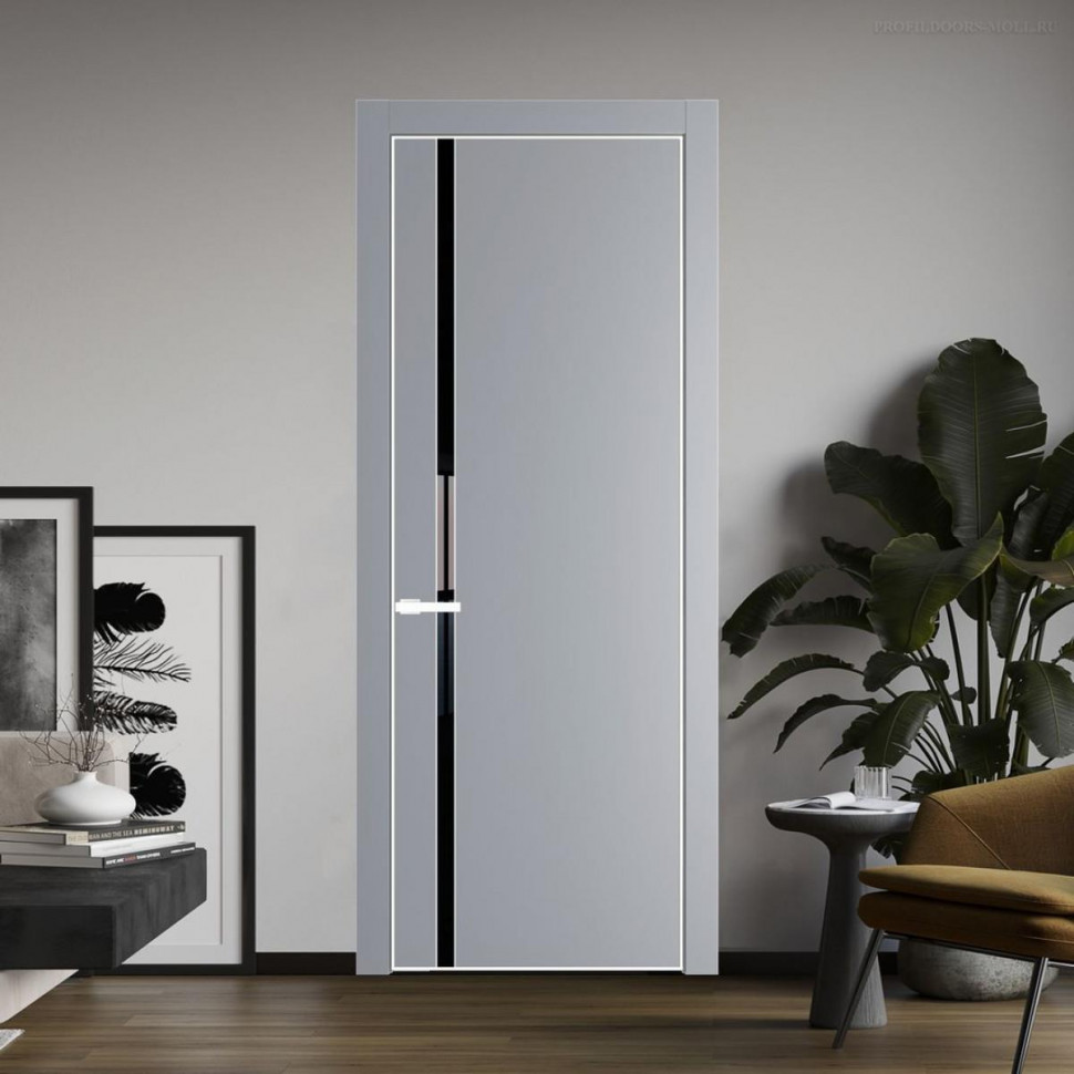 Межкомнатная дверь ProfilDoors 21 PA Смоки с профилем Вайт с стеклом Lacobel Черный лак
