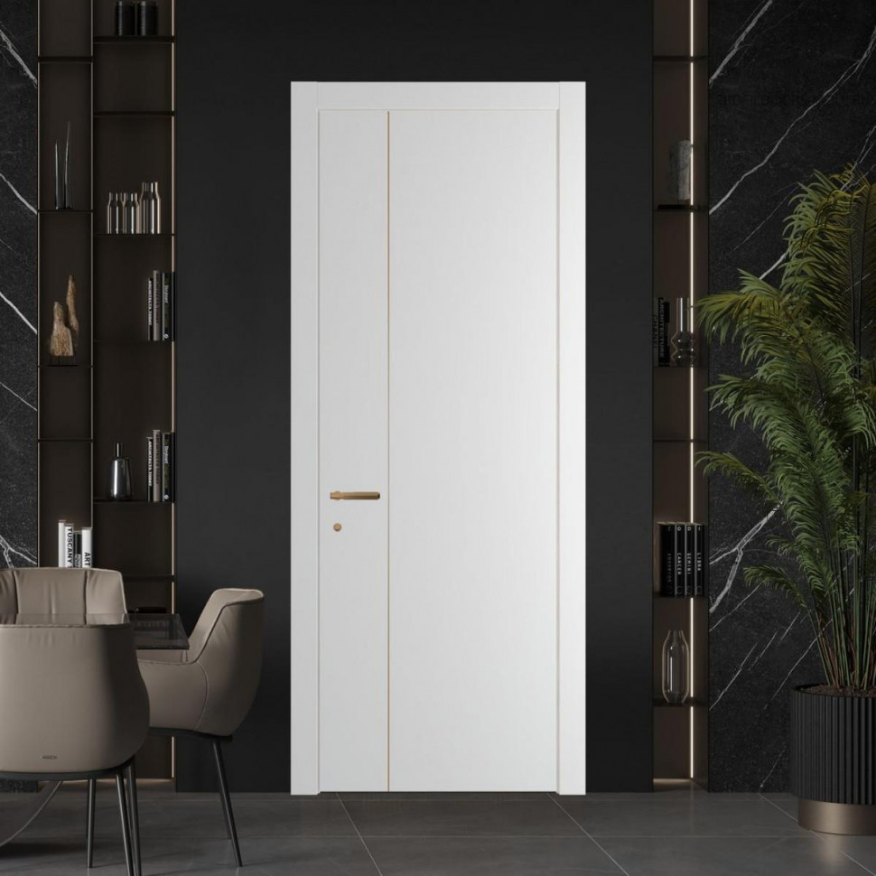 Межкомнатная дверь ProfilDoors 41 PWB Крем Вайт глухая с молдингом из латуни 4 мм