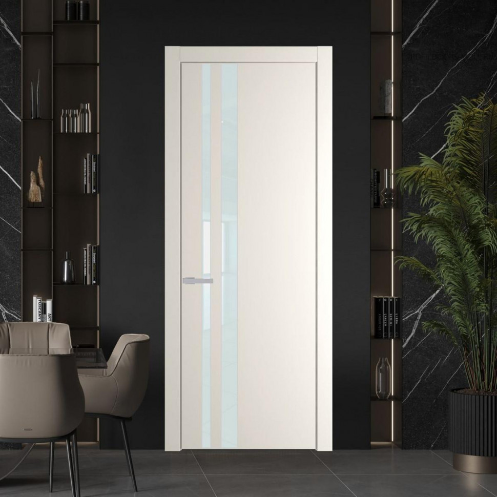 Межкомнатная дверь ProfilDoors 20 PW Перламутр белый Lacobel Белый лак молдинг Серебро