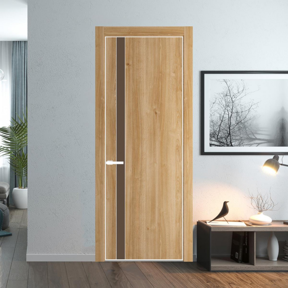 Межкомнатная дверь ProfilDoors 18NA Дуб Карамель профиль Вайт вставка Монохром гляссе