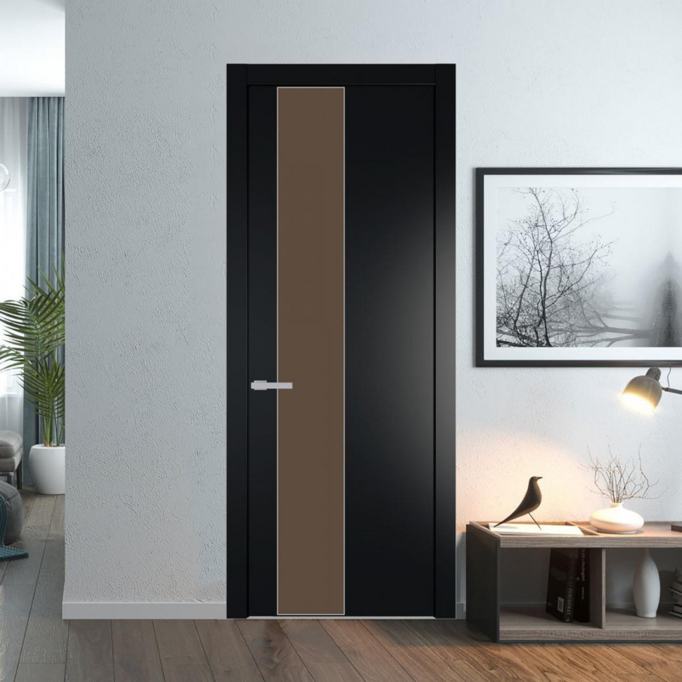 Межкомнатная дверь ProfilDoors 19 PW Блэк Монохром гляссе молдинг Серебро