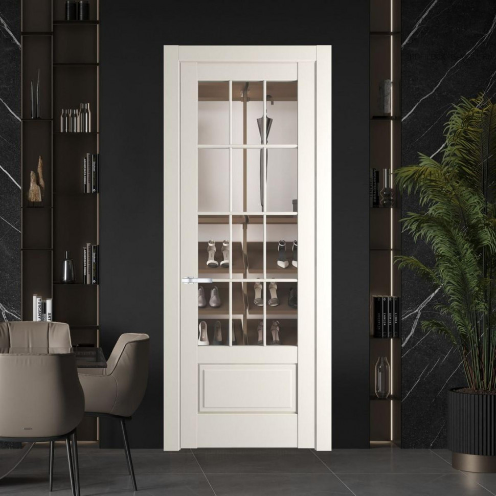 Межкомнатная дверь ProfilDoors 3.2.2 (р.12) PD цвет Перламутр белый вставка Прозрачное