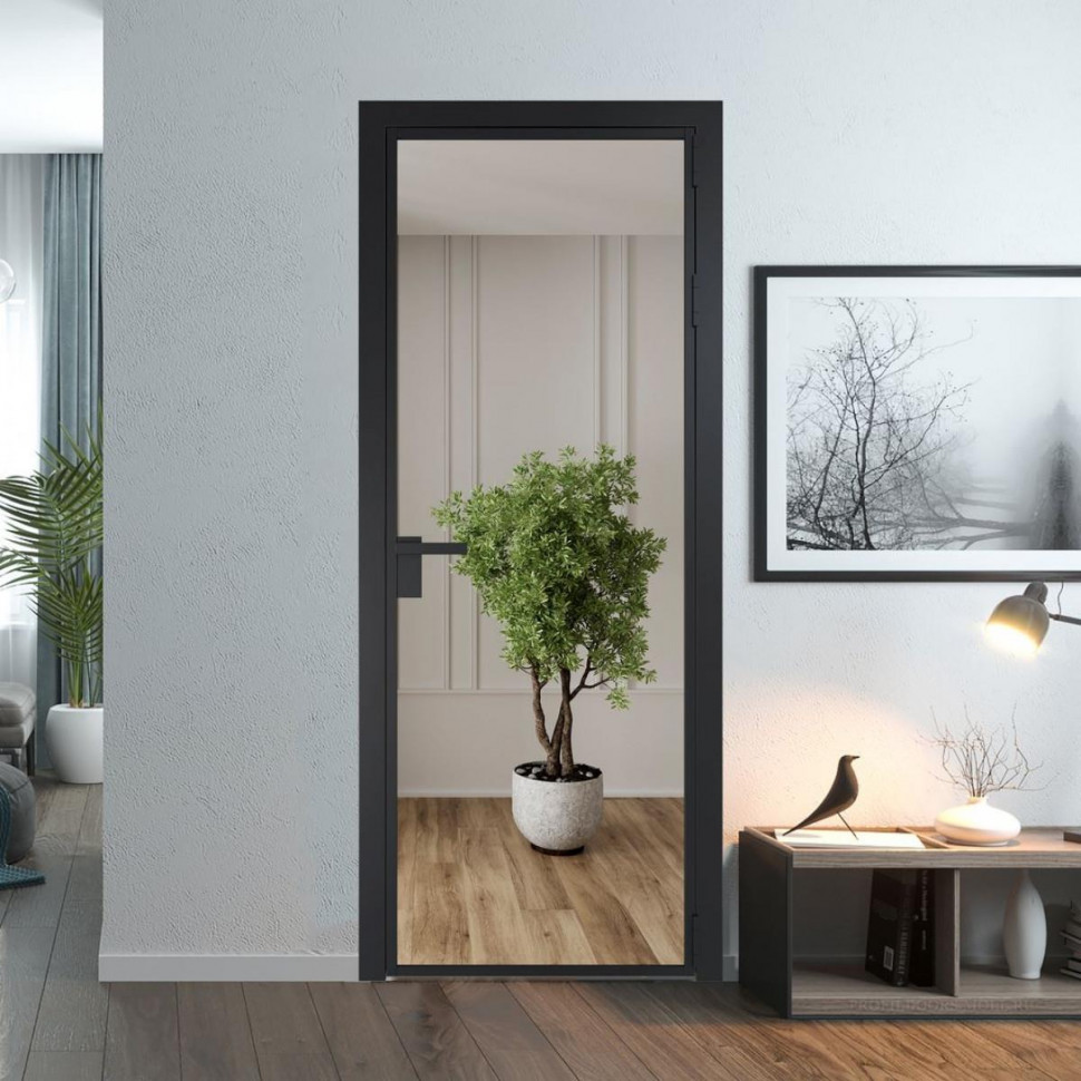 Межкомнатная дверь ProfilDoors 1 AG стекло Зеркало цвет профиля Черный матовый