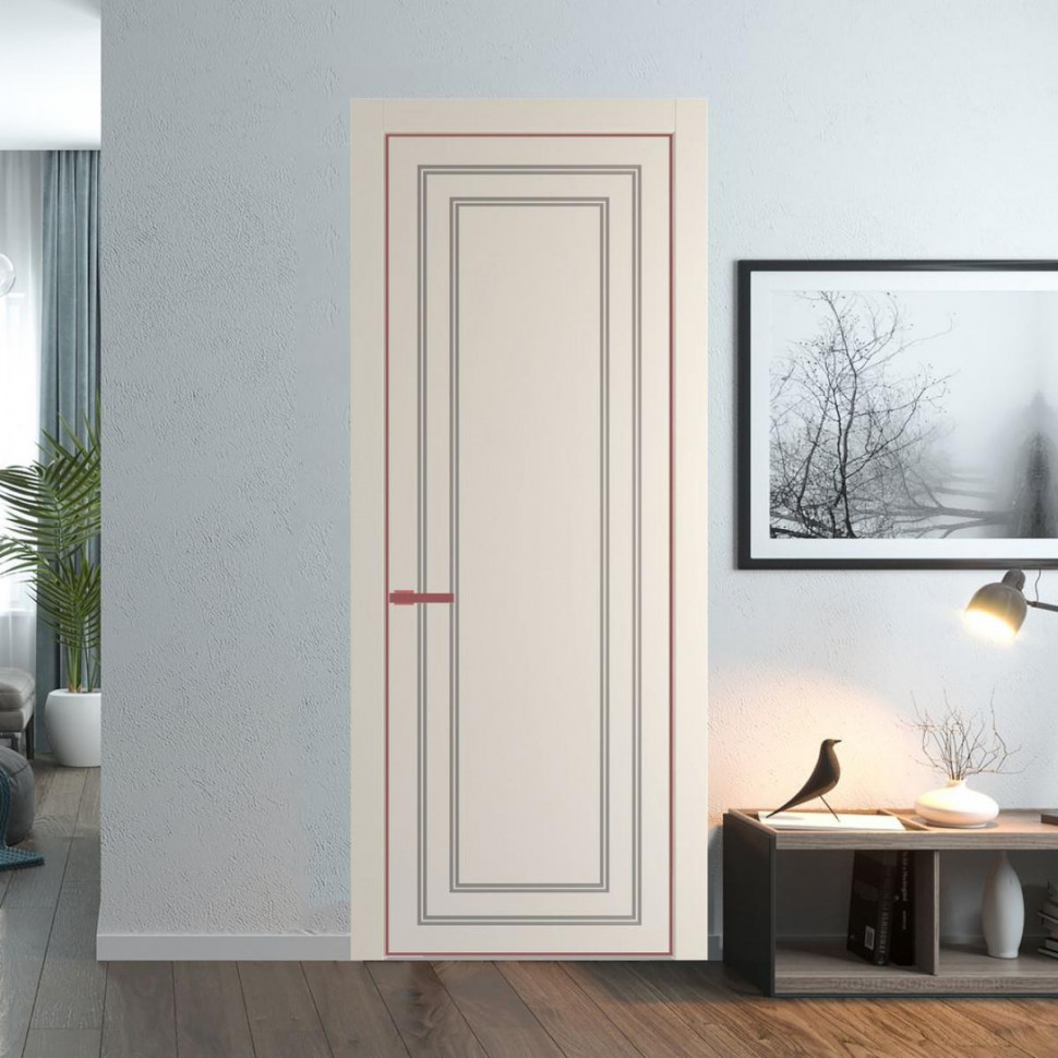 Межкомнатная дверь ProfilDoors 26 PE с фрезерованным рисунком Кремовая Магнолия с алюминиевой кромкой Красный антрацит