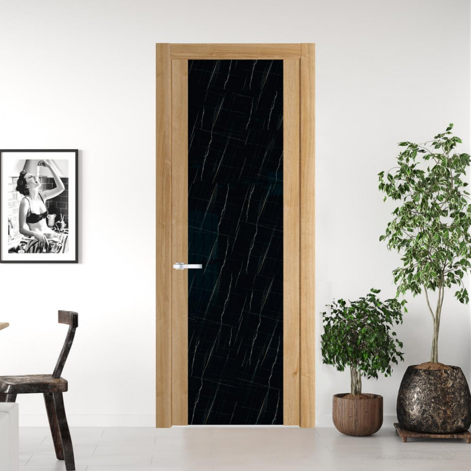 Межкомнатная дверь ProfilDoors 1.7 N Дуб Карамель с вставкой стекла неро мрамор