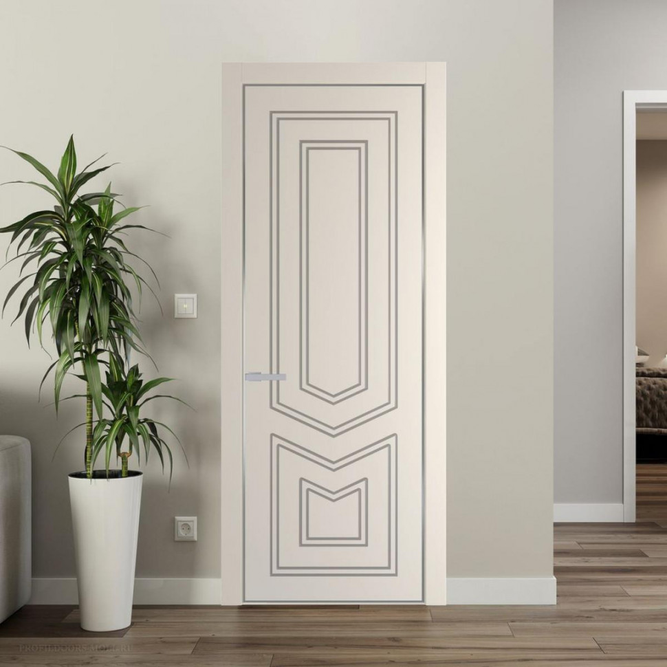 Межкомнатная дверь ProfilDoors 29 PA с фрезерованным рисунком Кремовая Магнолия с профилем Серебро