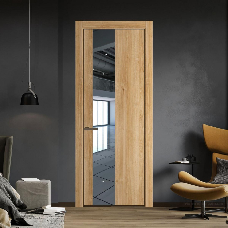 Межкомнатная дверь ProfilDoors 19 NE Дуб Карамель с кромкой Деорэ с стекляной вставкой зеркало